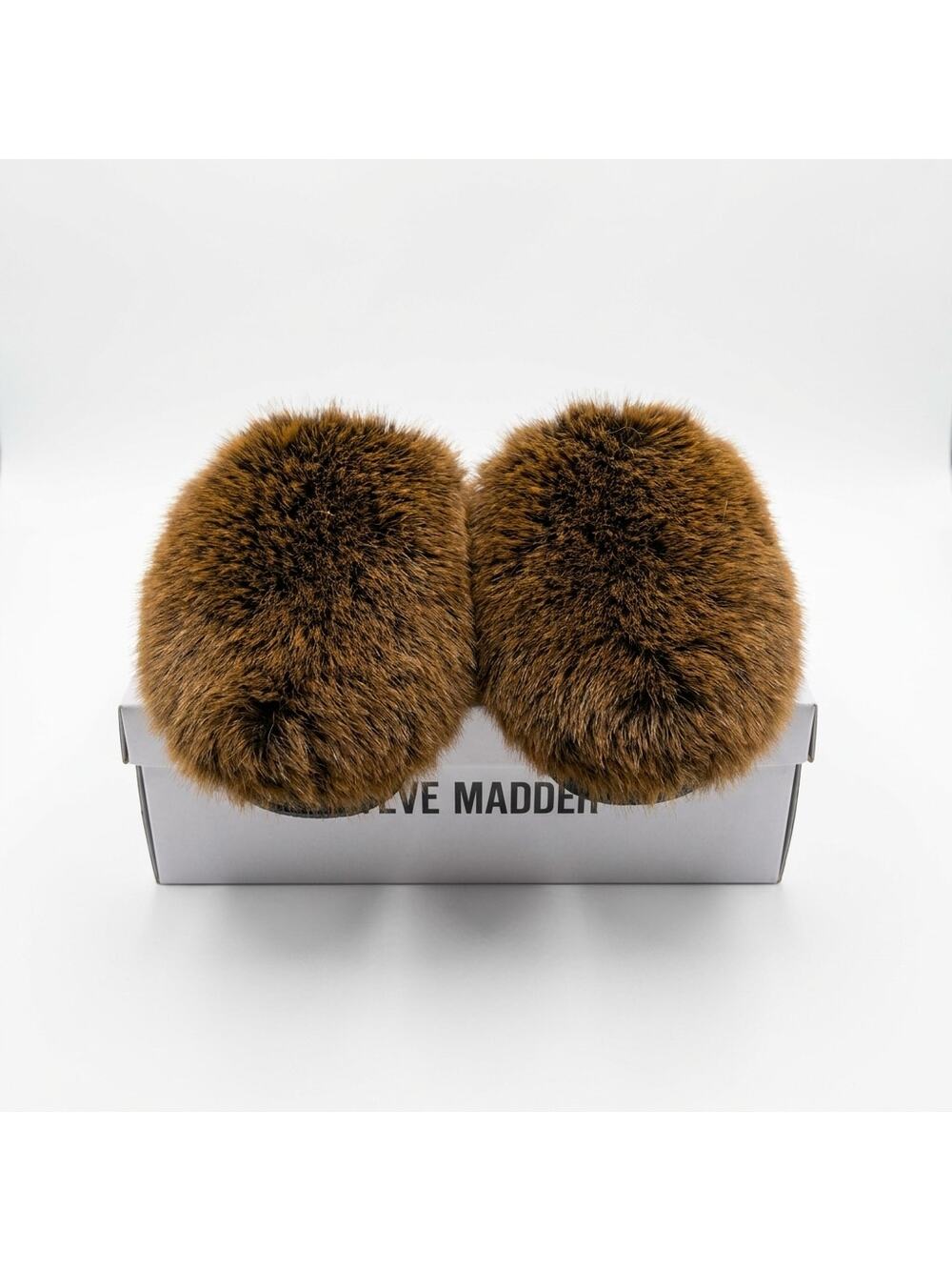 Steve Madden Black & Brown Faux Fur Slide Slippers - NIB - Size 8
